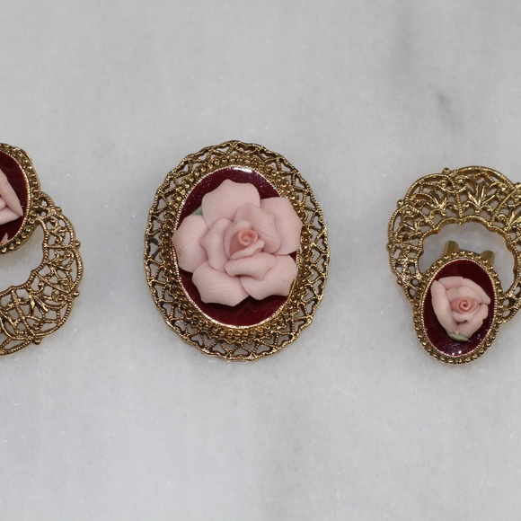 Floral Earrings + Brooch (3pc set) - Picture 2 of 5